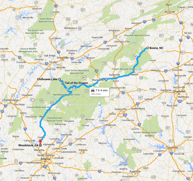 366 Miles - Boone, NC to Tail of The Dragon to Woodstock, GA